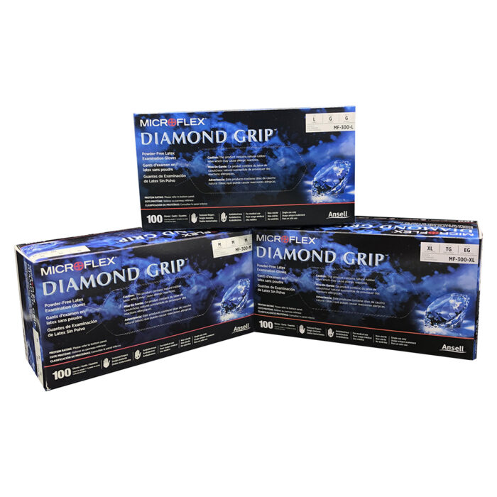 Microflex Diamond Grip Latex Gloves – MF-300-M, Medium, Powder-Free, 100/Box